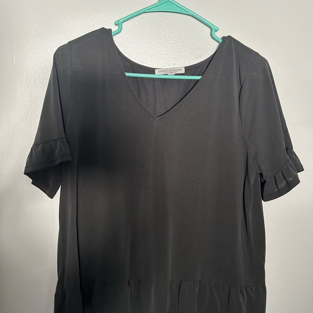 Black V-Neck Ruffle Sleeve Top